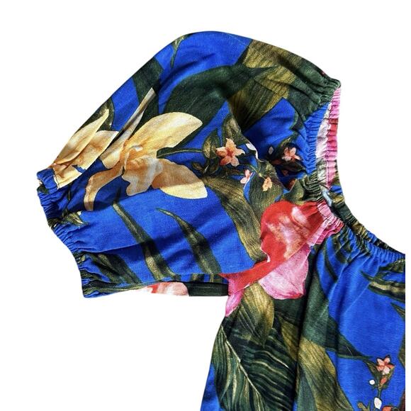 Revolve Cupcakes & Cashmere Crop Top & Pants Set Linen Blend Tropical Hawaiian - Picture 7 of 13